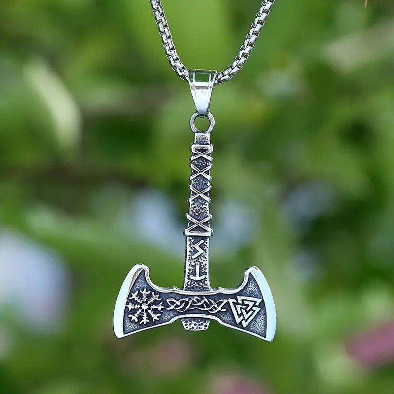 Viking Trifecta Helm of Awe Double Head Pendant - Chrome Cult