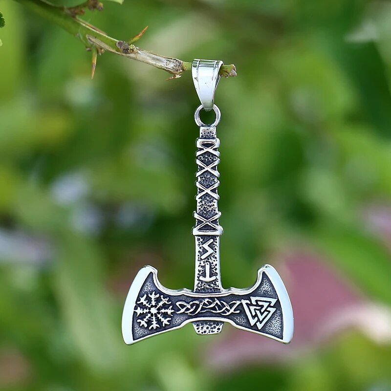 Viking Trifecta Helm of Awe Double Head Pendant - Chrome Cult