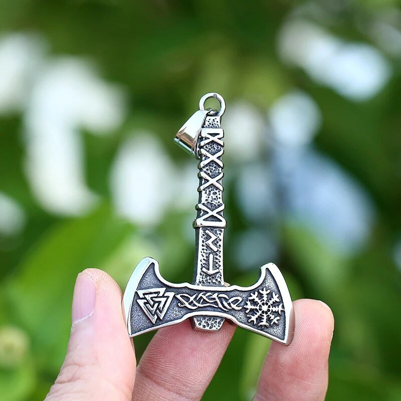 Viking Trifecta Helm of Awe Double Head Pendant - Chrome Cult