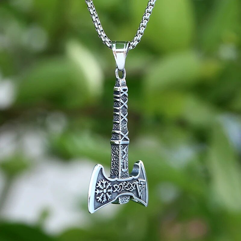 Viking Trifecta Helm of Awe Double Head Pendant - Chrome Cult