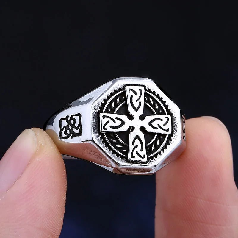 Viking Triquetra Cross Ring - Chrome Cult
