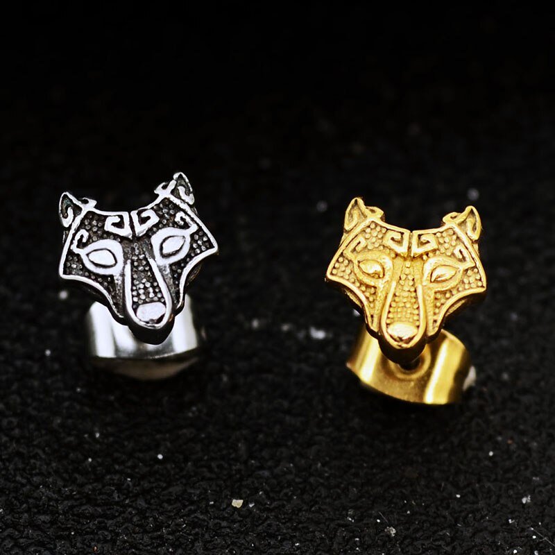Viking Wolf Stud Earrings - Chrome Cult