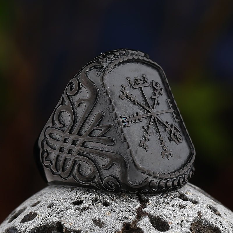 Vintage Vegvisir Black Epoxy Ring - Chrome Cult