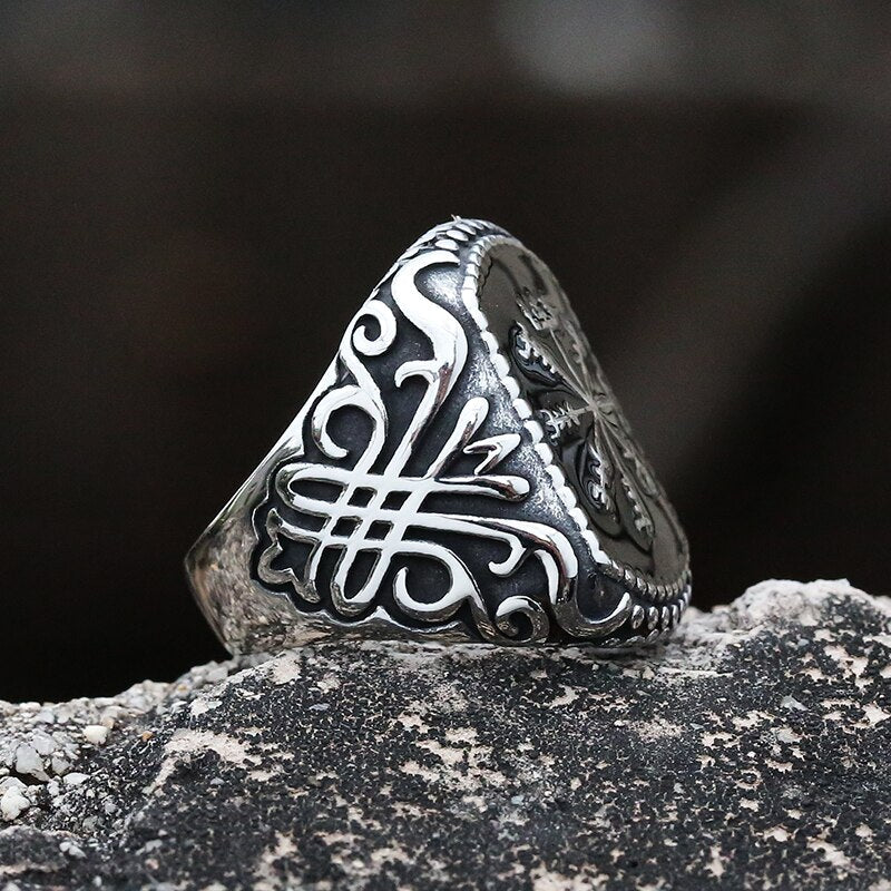 Vintage Vegvisir Black Epoxy Ring - Chrome Cult