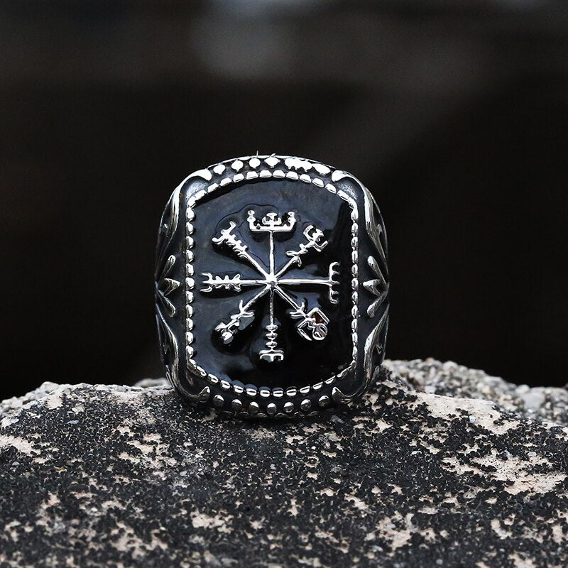 Vintage Vegvisir Black Epoxy Ring - Chrome Cult