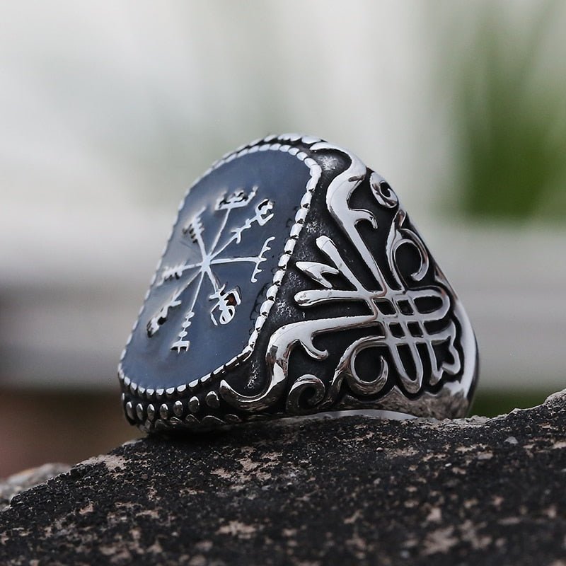 Vintage Vegvisir Black Epoxy Ring - Chrome Cult