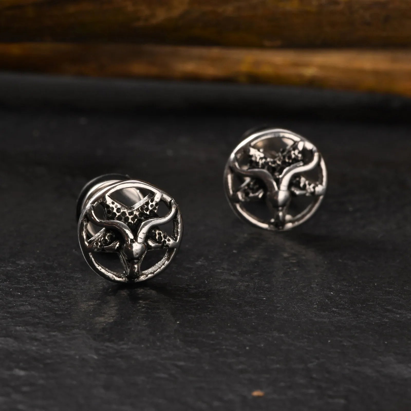 Baphomet Pentagram Stud Earrings