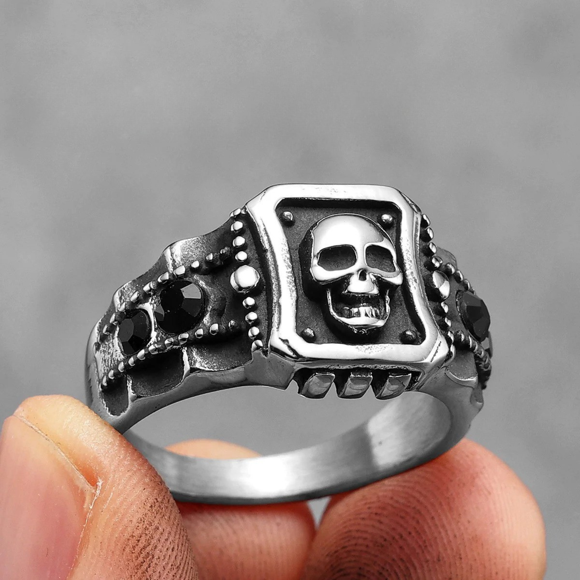 Obsidian Skull Signet Ring