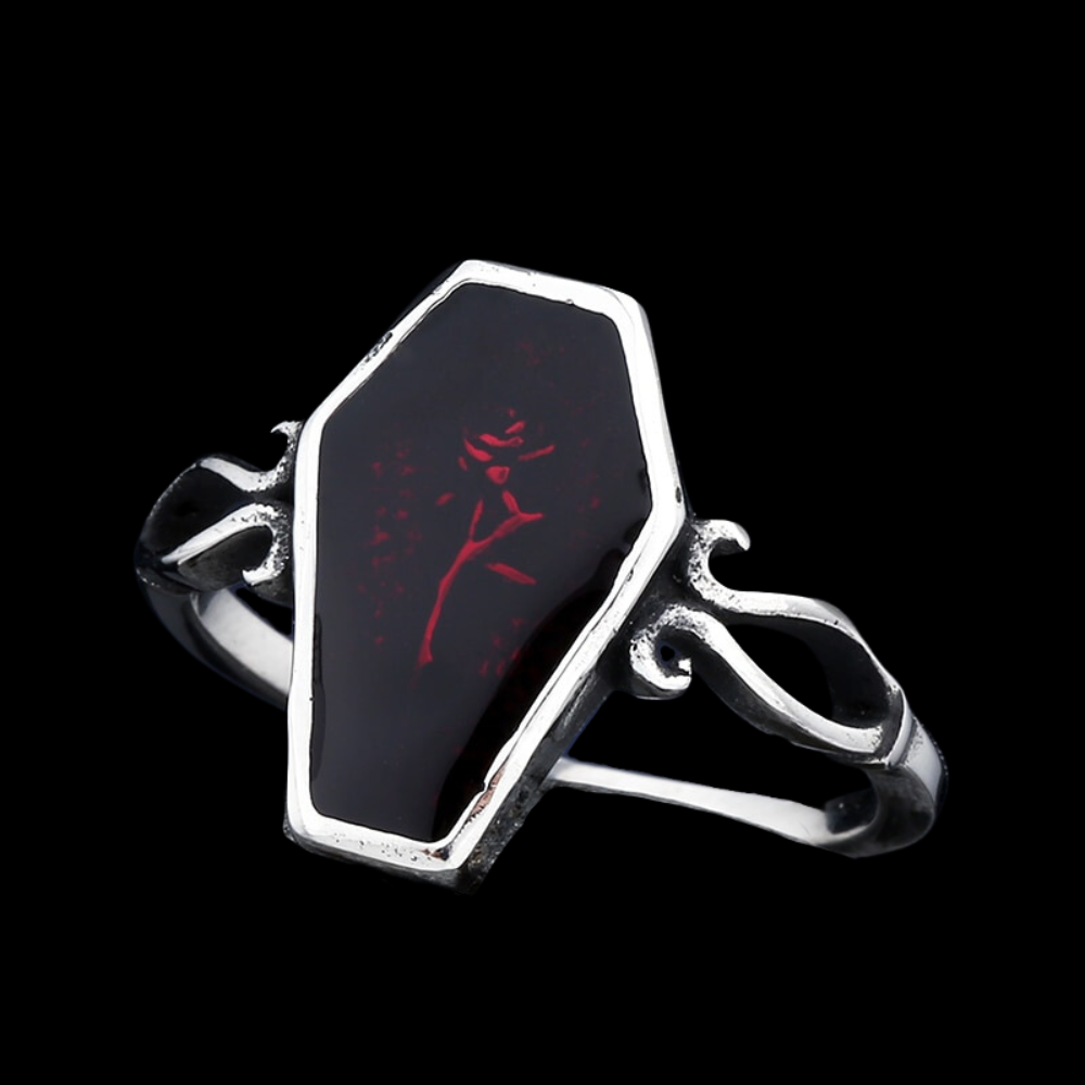 Red Epoxy Flower Coffin Ring