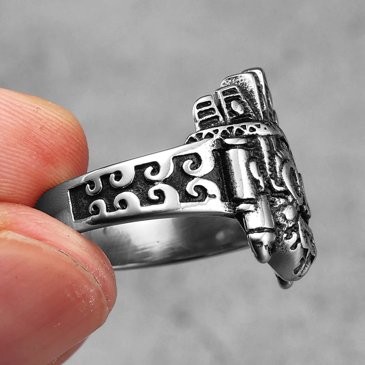 Ancient Totem Ring – 316L Stainless Steel Gothic Jewelry by Chrome Cult