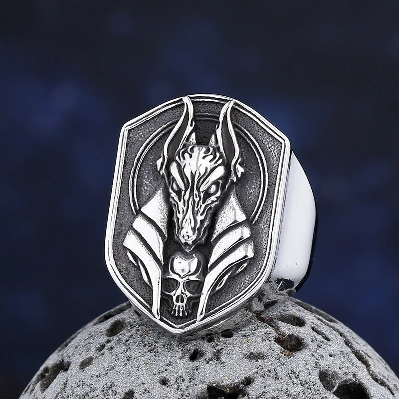 Anubis Gatekeeper Ring – 316L Stainless Steel Gothic Jewelry by Chrome Cult