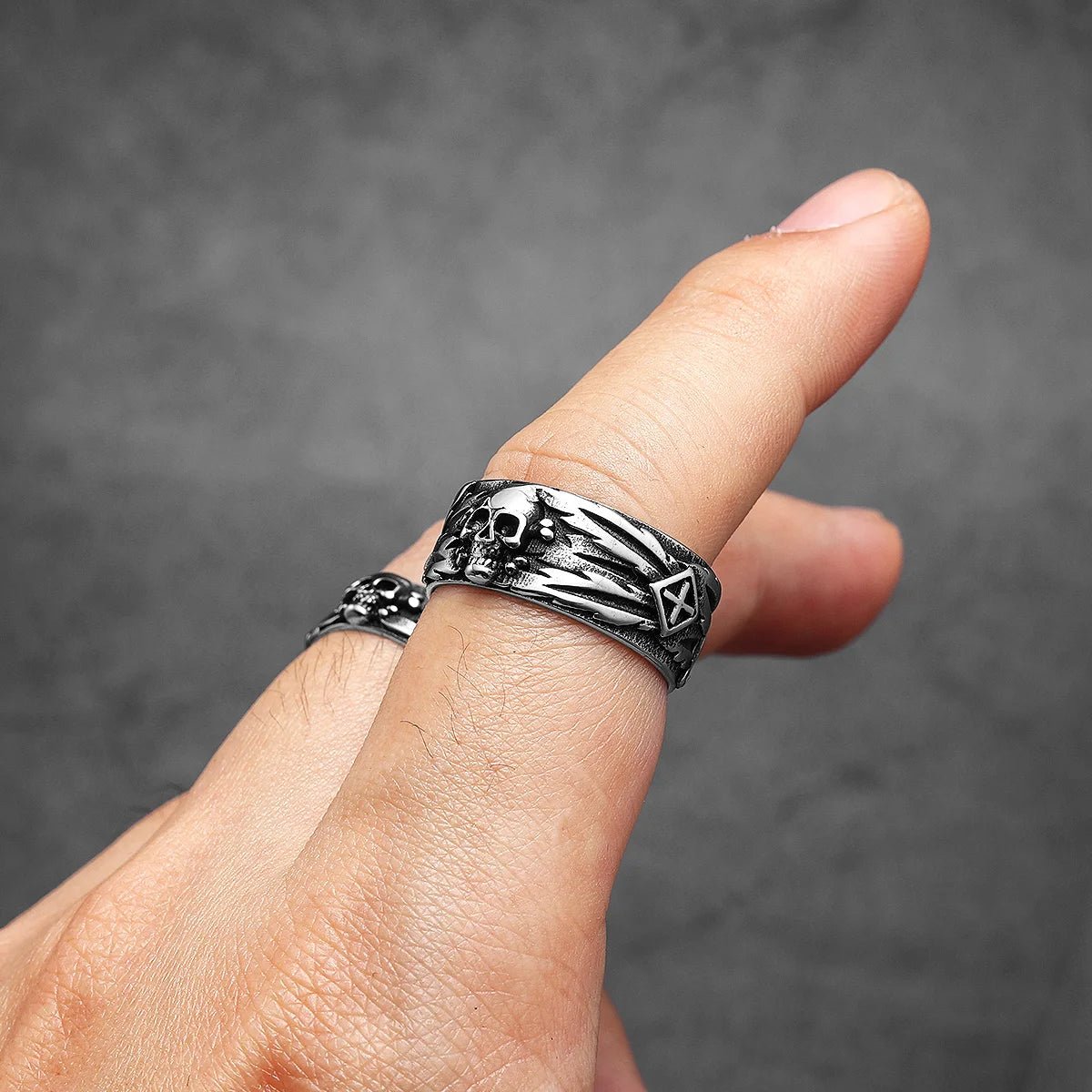 Ashbound Skull Band Ring – 316L Stainless Steel Gothic Jewelry by Chrome Cult