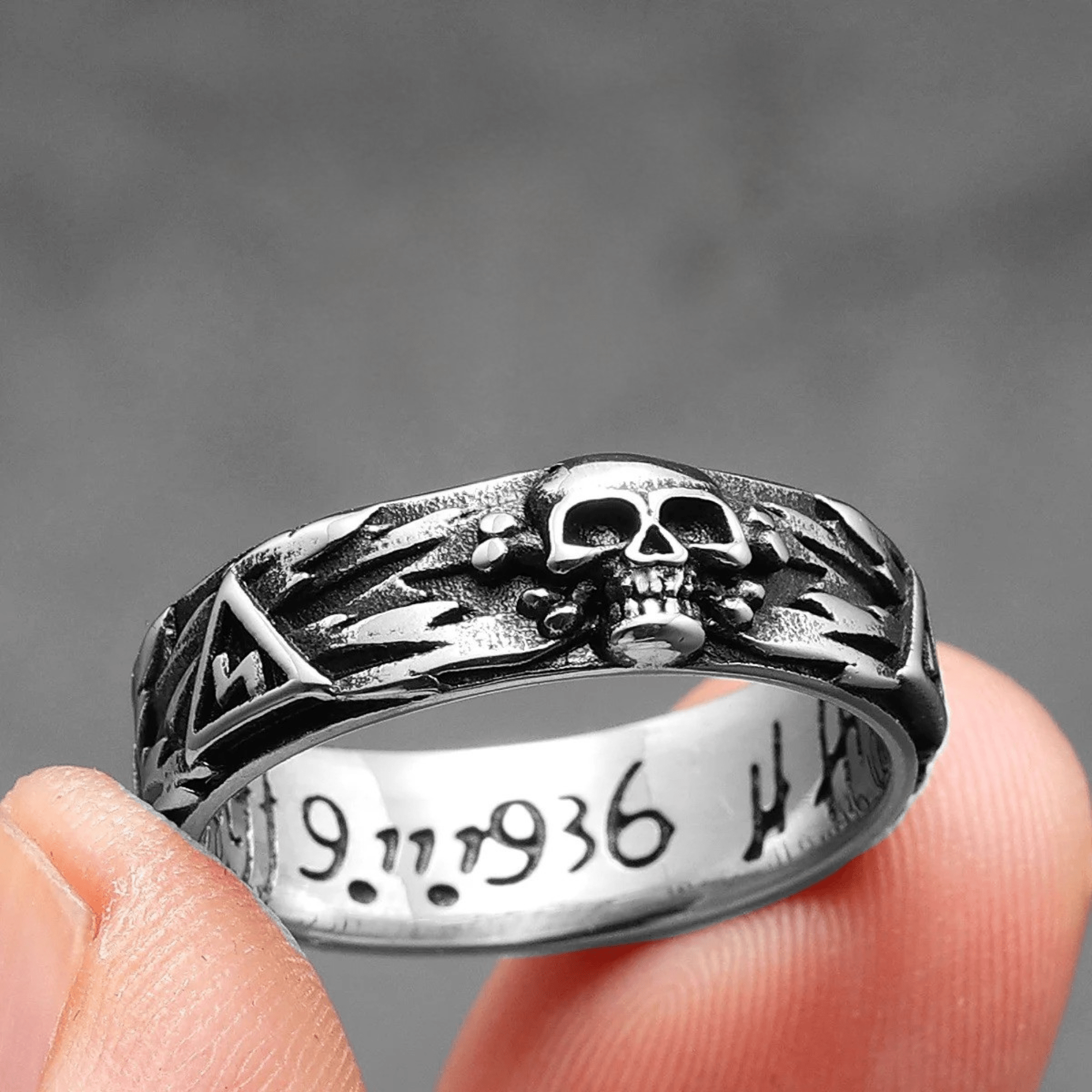 Ashbound Skull Band Ring – 316L Stainless Steel Gothic Jewelry by Chrome Cult