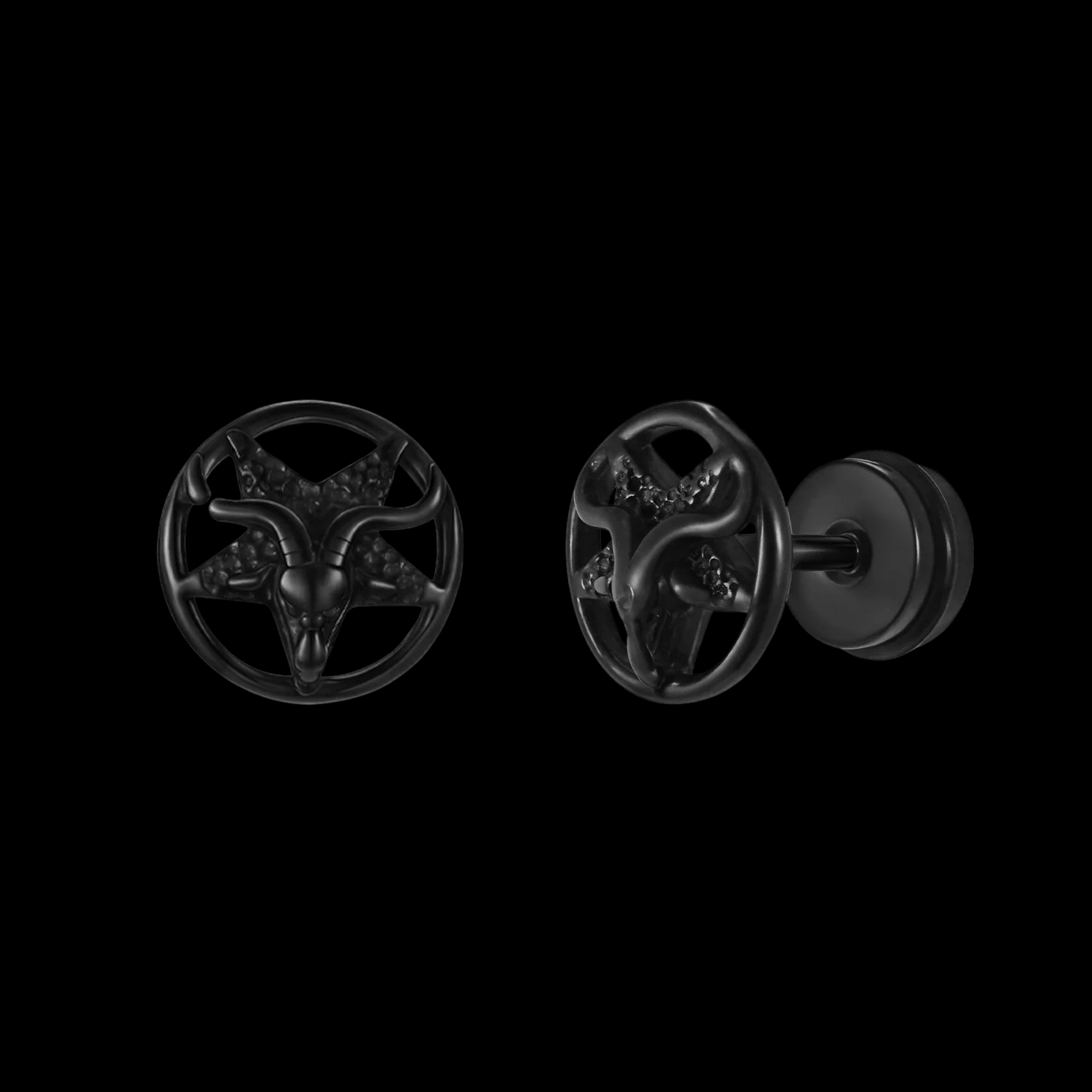 Baphomet Pentagram Stud Earrings – 316L Stainless Steel Gothic Jewelry by Chrome Cult