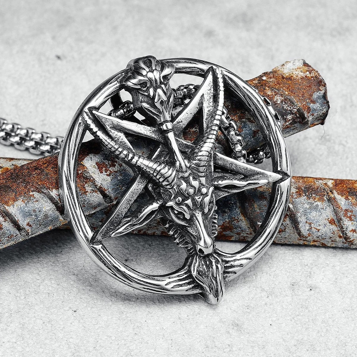 Baphomet Satan Pendant – Stainless Steel Gothic Punk Biker Alternative Jewelry by Chrome Cult