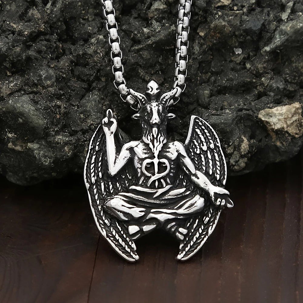 Baphomet Sigil of Lucifer Pendant – Stainless Steel Gothic Punk Biker Alternative Jewelry by Chrome Cult