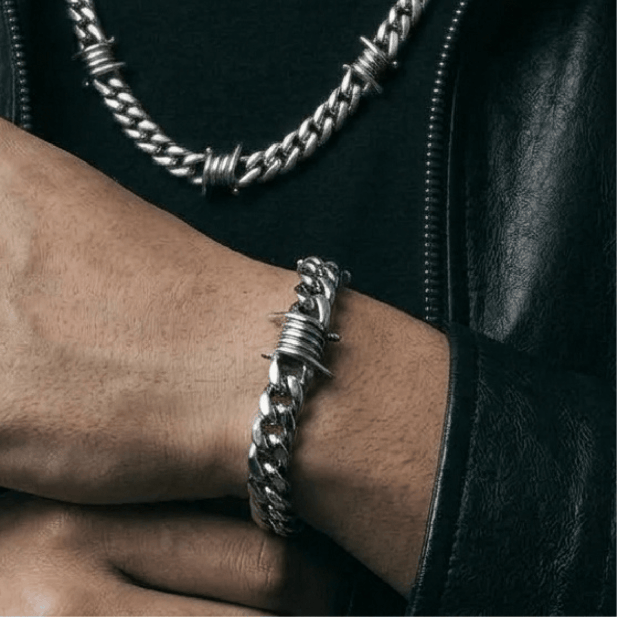 Barbed Wire Cuban Bracelet – Stainless Steel Gothic Punk Biker Alternative Jewelry by Chrome Cult