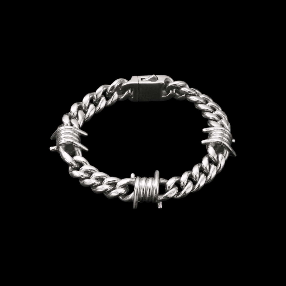 Barbed Wire Cuban Bracelet – Stainless Steel Gothic Punk Biker Alternative Jewelry by Chrome Cult