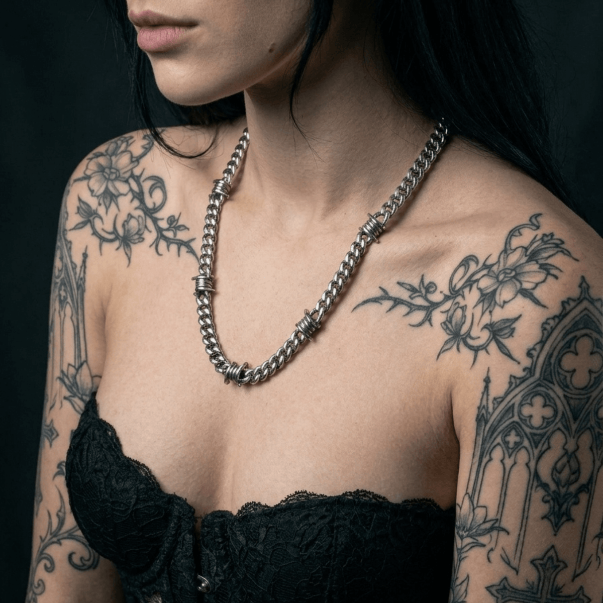 Barbed Wire Cuban Chain – Stainless Steel Gothic Punk Biker Alternative Jewelry by Chrome Cult