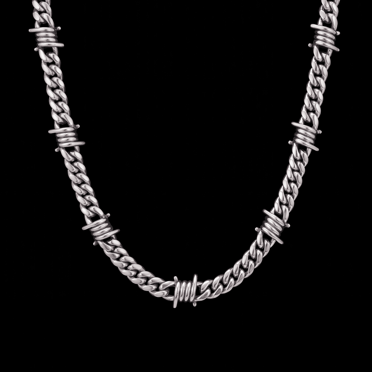 Barbed Wire Cuban Chain – Stainless Steel Gothic Punk Biker Alternative Jewelry by Chrome Cult