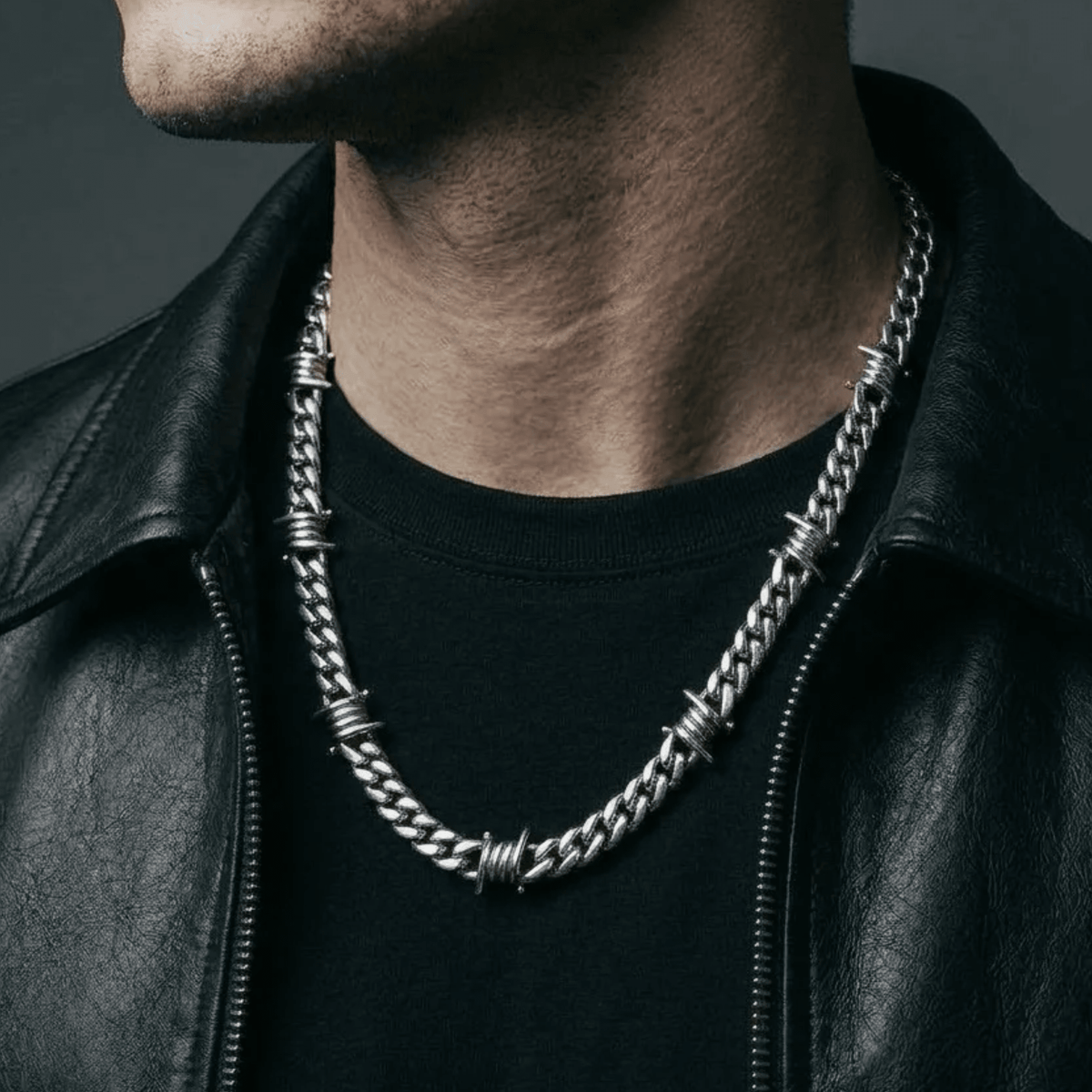 Barbed Wire Cuban Chain – Stainless Steel Gothic Punk Biker Alternative Jewelry by Chrome Cult