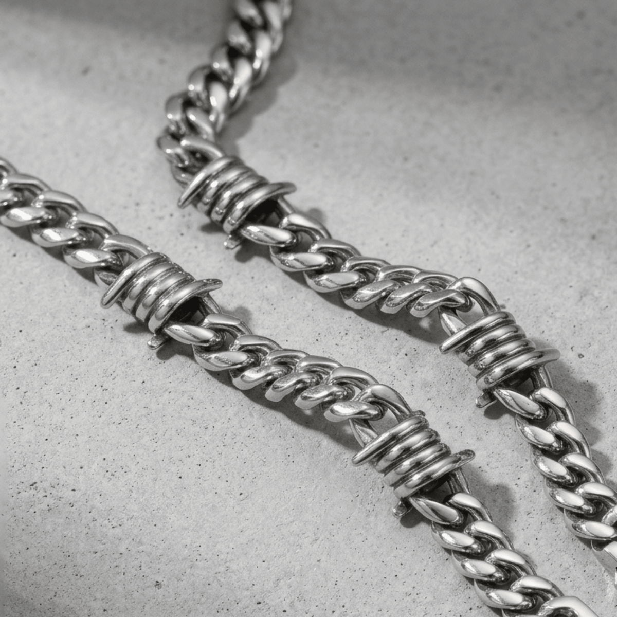 Barbed Wire Cuban Chain – Stainless Steel Gothic Punk Biker Alternative Jewelry by Chrome Cult
