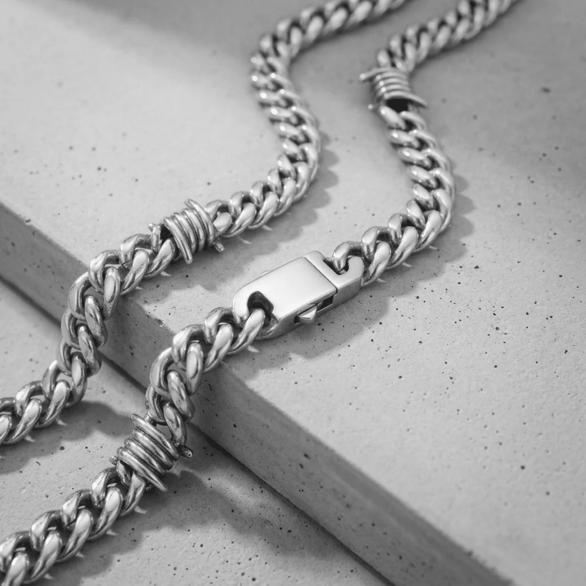 Barbed Wire Cuban Chain – Stainless Steel Gothic Punk Biker Alternative Jewelry by Chrome Cult