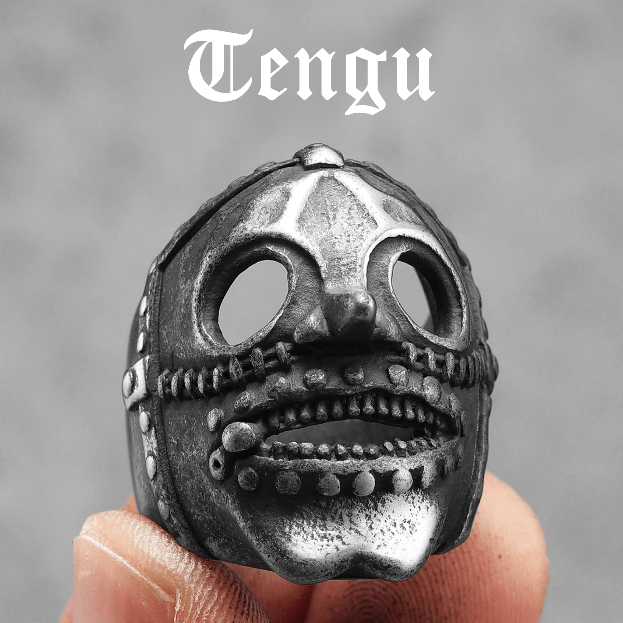 Black Rite Mask Ring – 316L Stainless Steel Gothic Jewelry by Chrome Cult