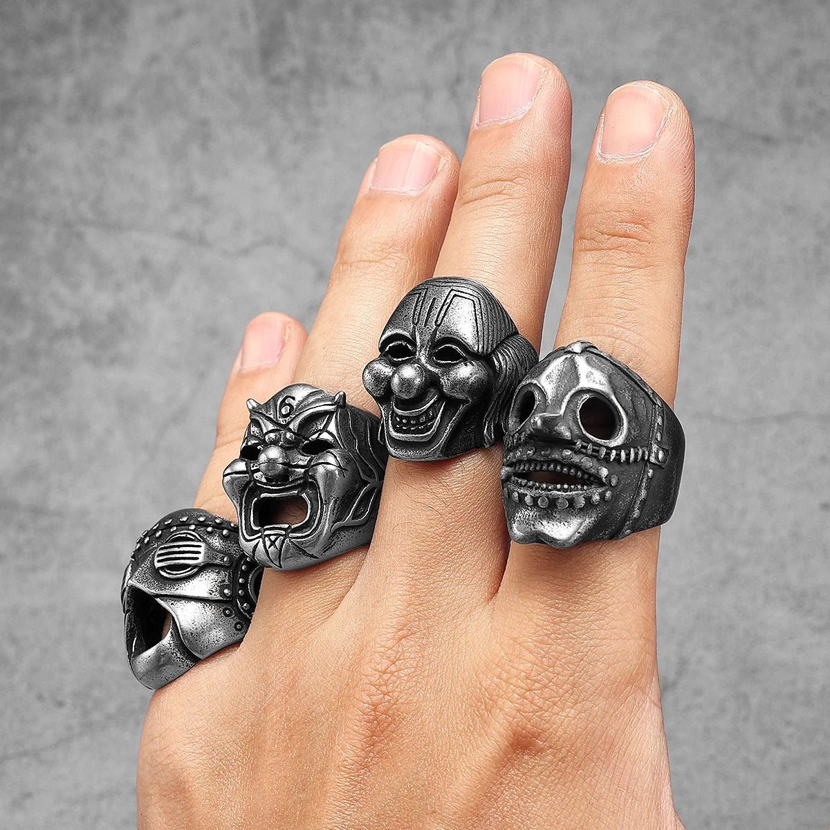 Black Rite Mask Ring – 316L Stainless Steel Gothic Jewelry by Chrome Cult