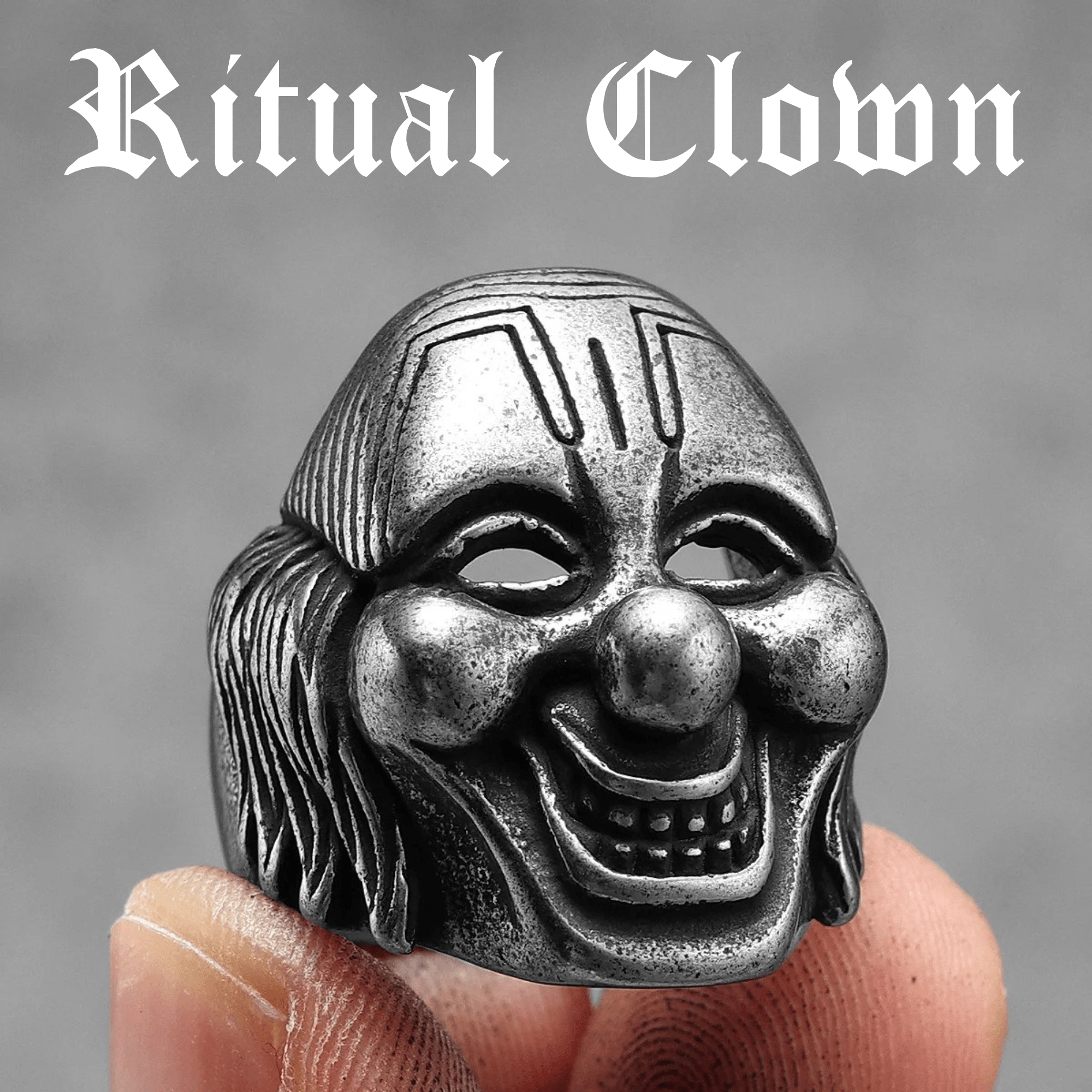 Black Rite Mask Ring – 316L Stainless Steel Gothic Jewelry by Chrome Cult