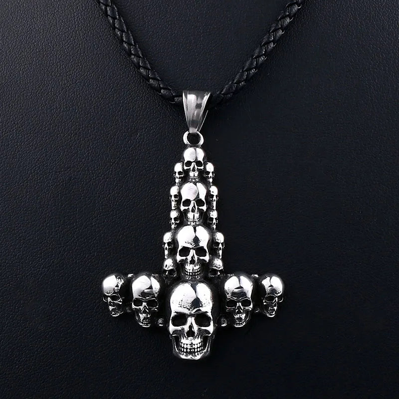 Catacomb Skulls Inverted Cross Pendant – 316L Stainless Steel Gothic Jewelry by Chrome Cult