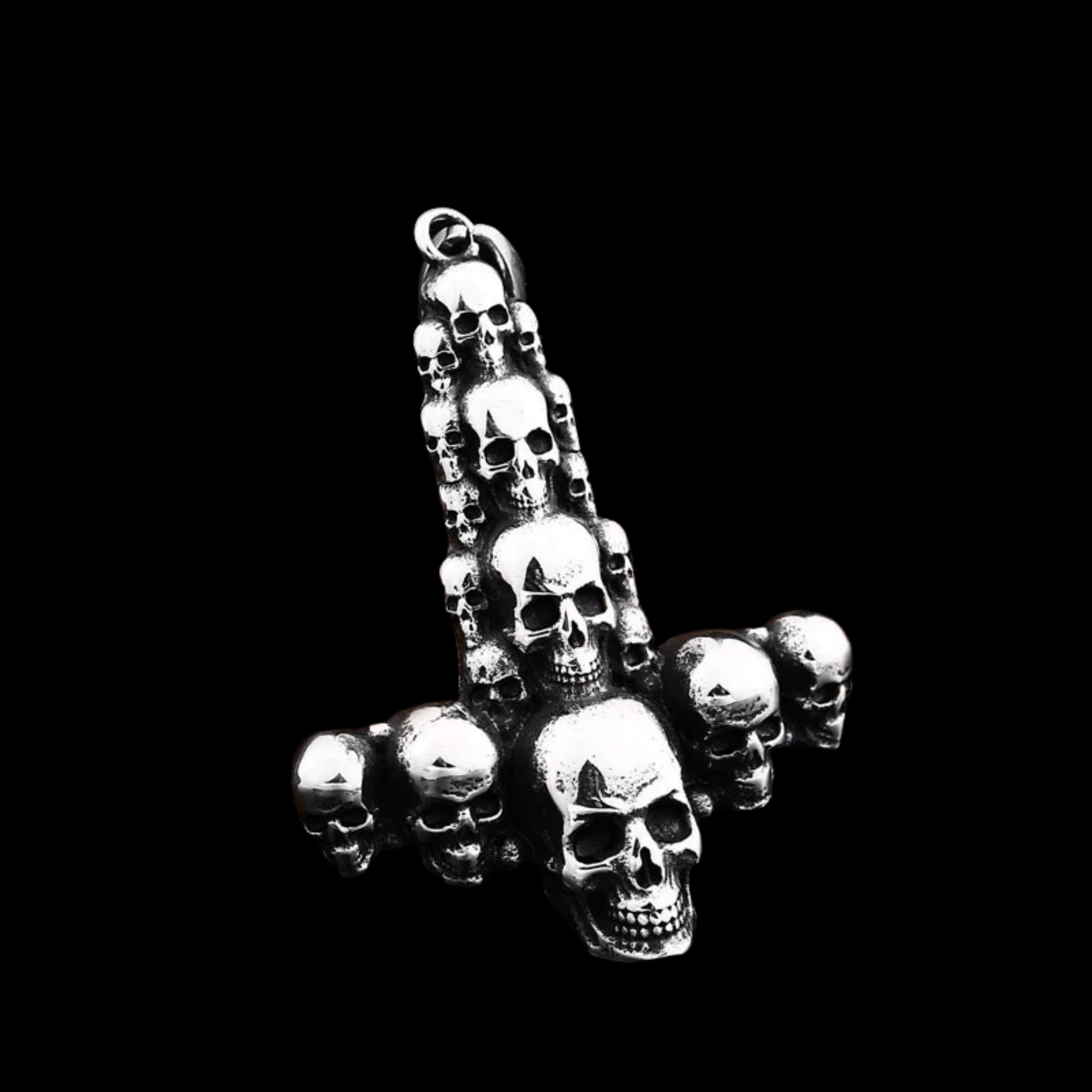 Catacomb Skulls Inverted Cross Pendant – 316L Stainless Steel Gothic Jewelry by Chrome Cult