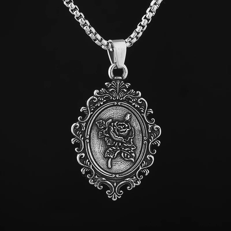 Cathedral Rose Medallion Pendant – 316L Stainless Steel Gothic Jewelry by Chrome Cult