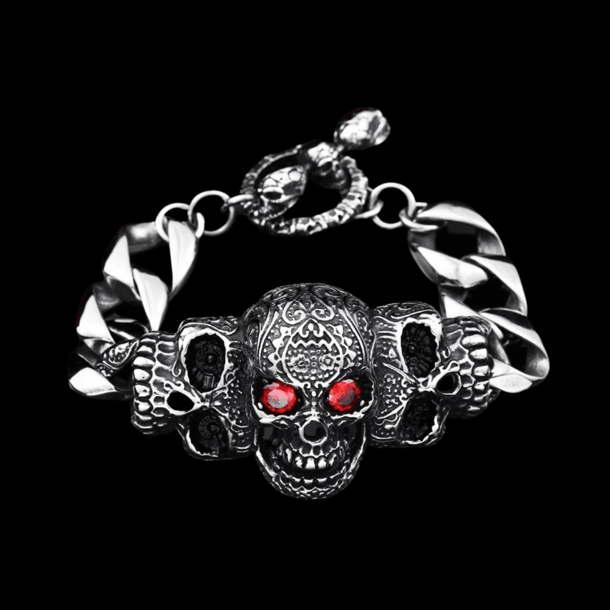 Crimson Eye Skull Bracelet – 316L Stainless Steel Gothic Jewelry by Chrome Cult