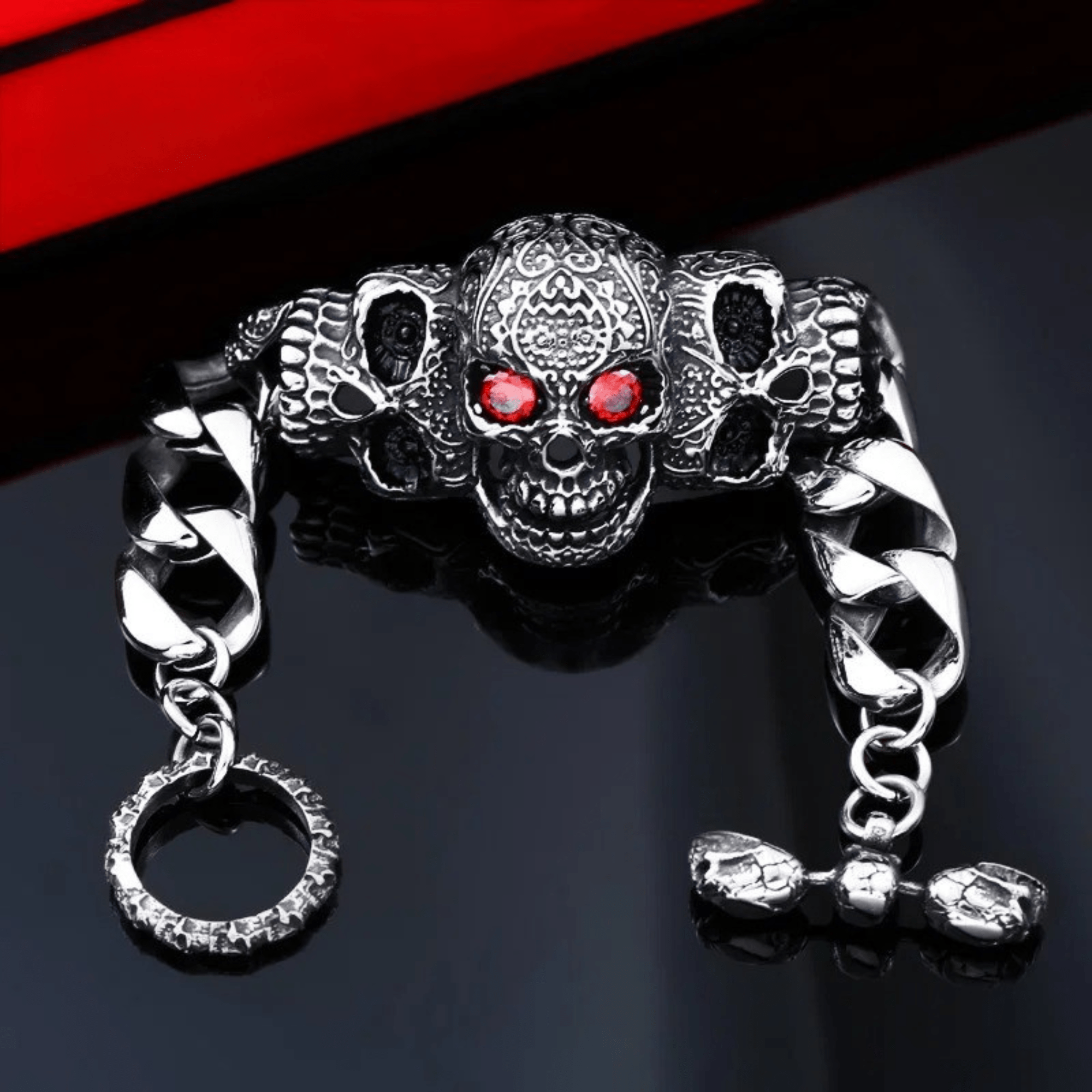 Crimson Eye Skull Bracelet – 316L Stainless Steel Gothic Jewelry by Chrome Cult