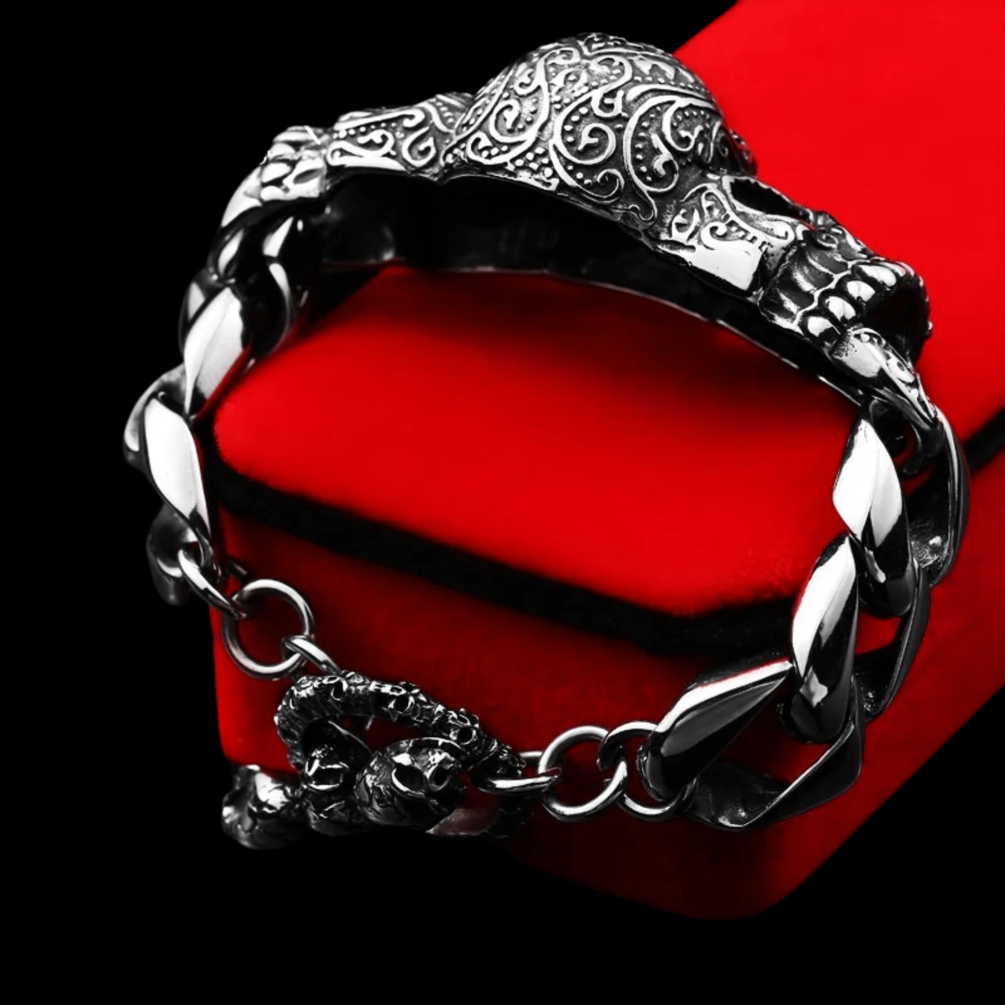 Crimson Eye Skull Bracelet – 316L Stainless Steel Gothic Jewelry by Chrome Cult