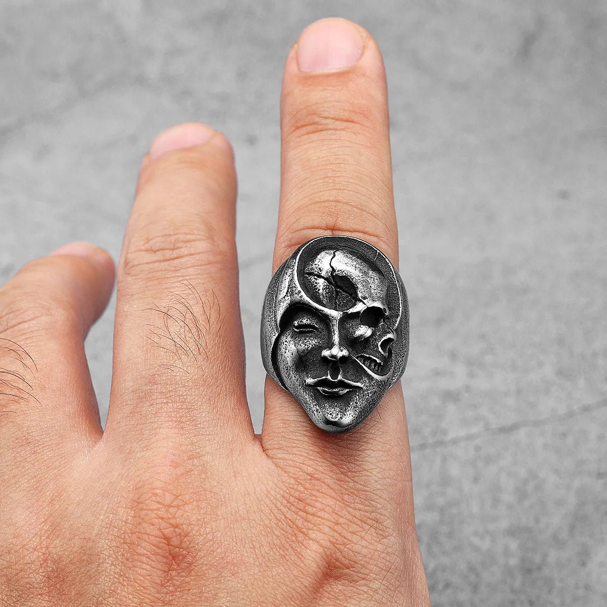 Duality Skull Ring – 316L Stainless Steel Gothic Jewelry by Chrome Cult