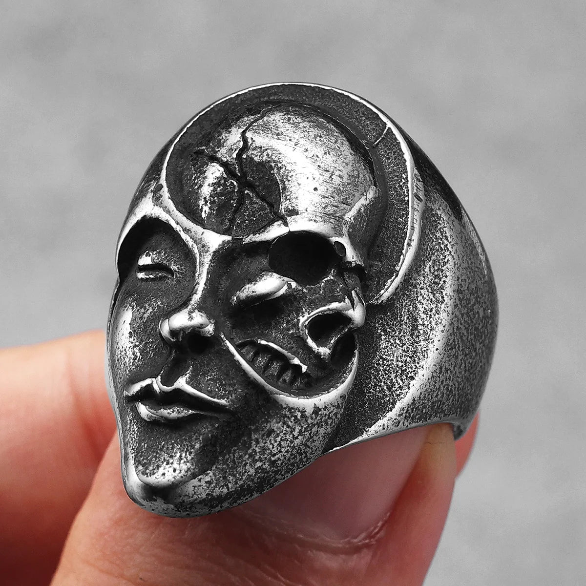 Duality Skull Ring – 316L Stainless Steel Gothic Jewelry by Chrome Cult