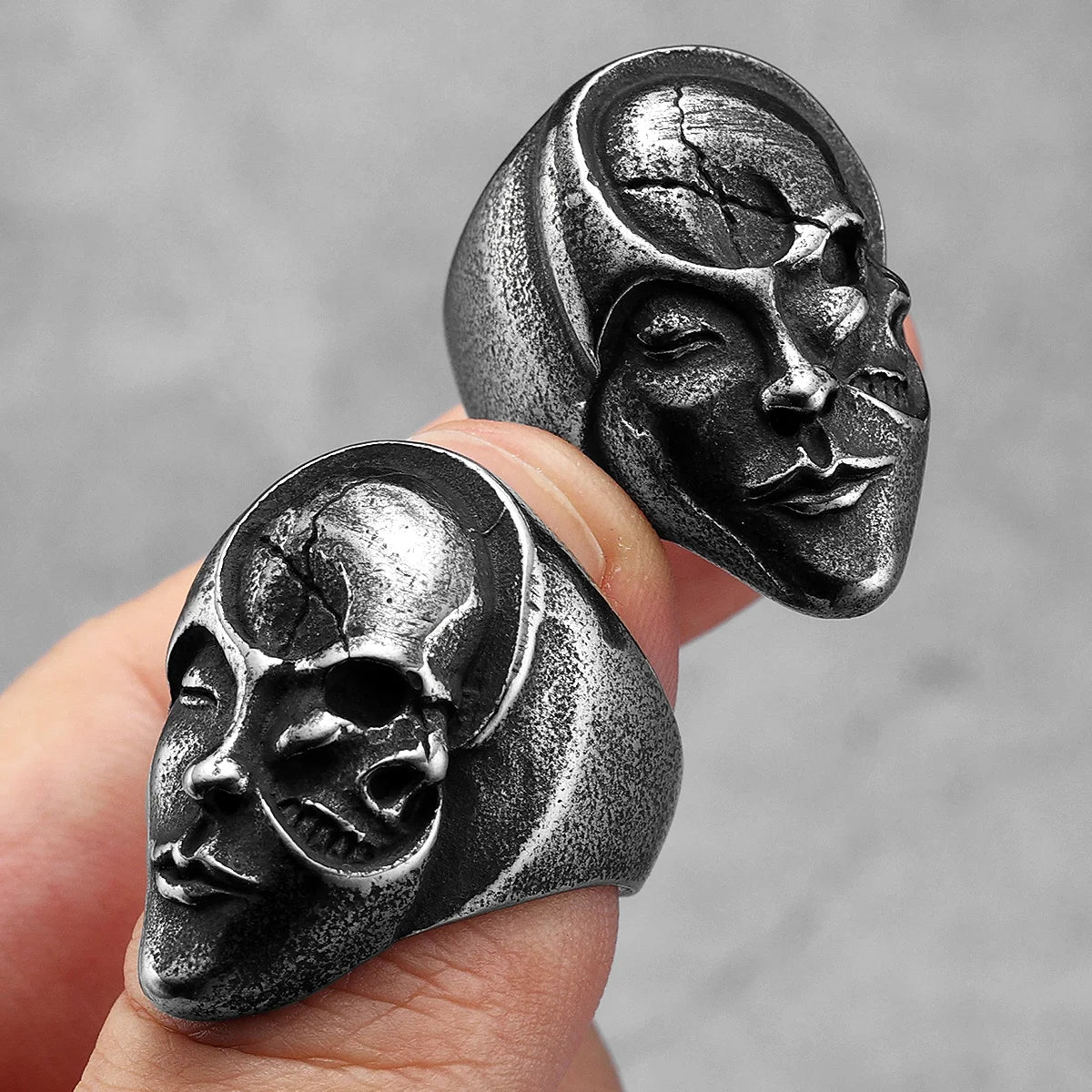 Duality Skull Ring – 316L Stainless Steel Gothic Jewelry by Chrome Cult