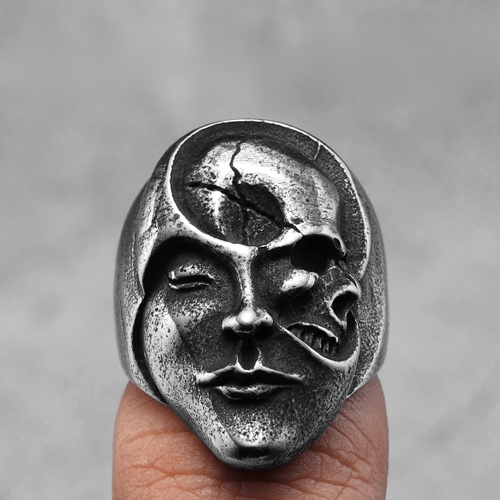 Duality Skull Ring – 316L Stainless Steel Gothic Jewelry by Chrome Cult