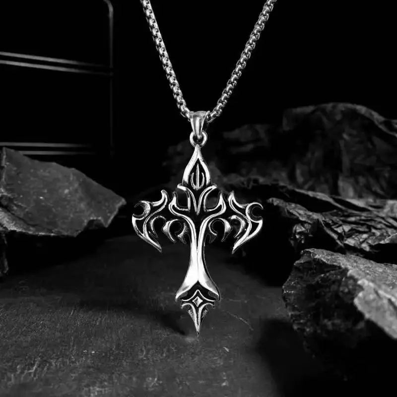 Eternal Flame Cross Pendant - Chrome Cult