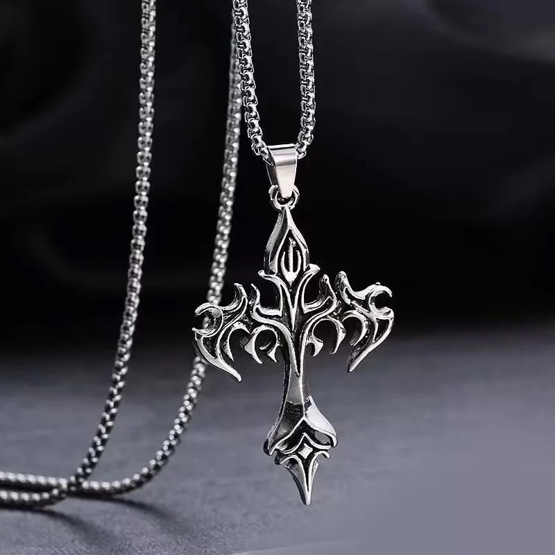 Eternal Flame Cross Pendant - Chrome Cult