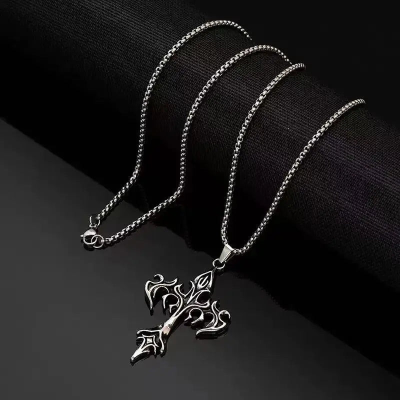 Eternal Flame Cross Pendant - Chrome Cult