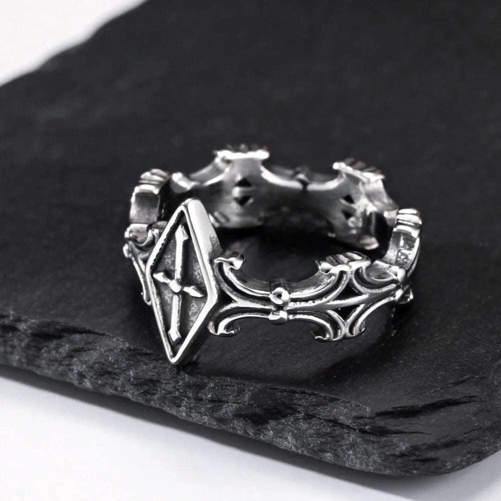 Gothic Cathedral Cross Ring – Stainless Steel Gothic Punk Biker Alternative Jewelry by Chrome Cult