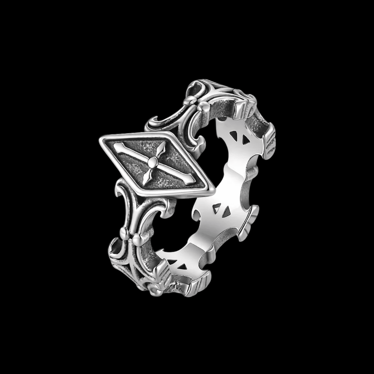 Gothic Cathedral Cross Ring – Stainless Steel Gothic Punk Biker Alternative Jewelry by Chrome Cult