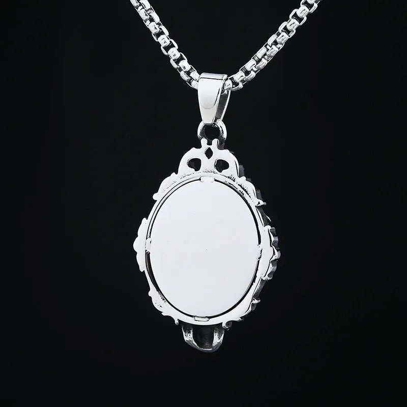 Gothic Raven Skull Mirror Pendant – Stainless Steel Gothic Punk Biker Alternative Jewelry by Chrome Cult