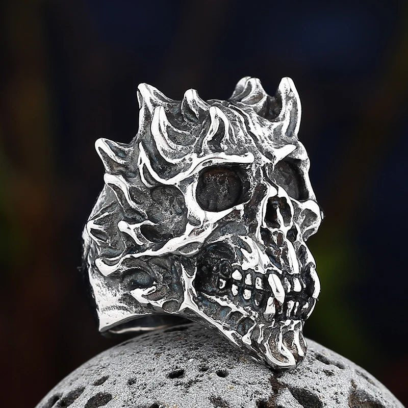 Hellfire Skull Ring – 316L Stainless Steel Gothic Jewelry by Chrome Cult