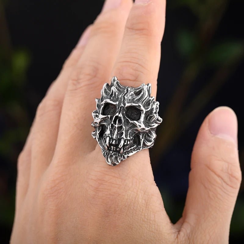 Hellfire Skull Ring – 316L Stainless Steel Gothic Jewelry by Chrome Cult