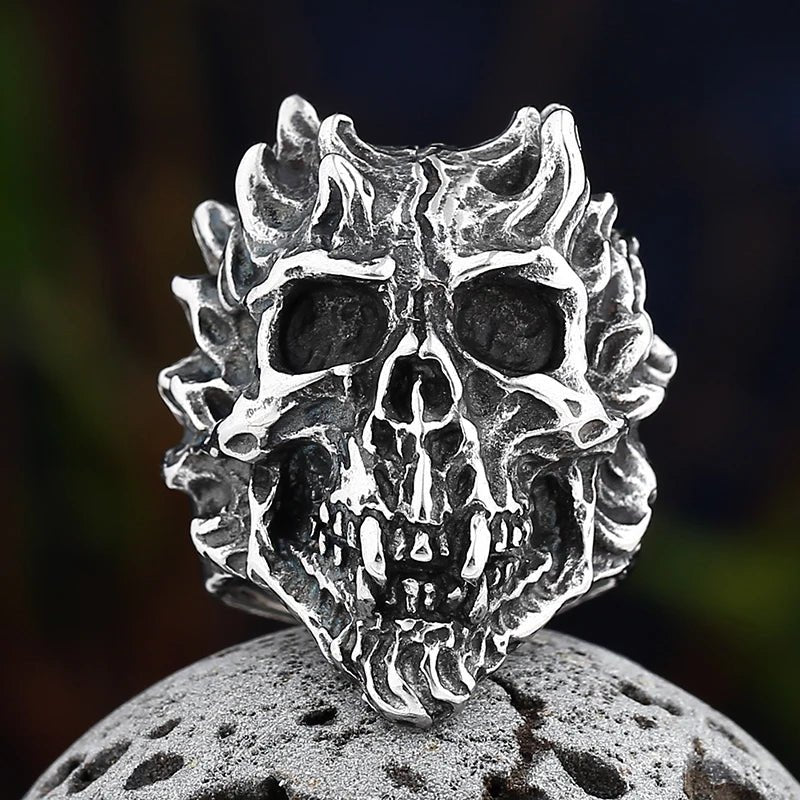 Hellfire Skull Ring – 316L Stainless Steel Gothic Jewelry by Chrome Cult