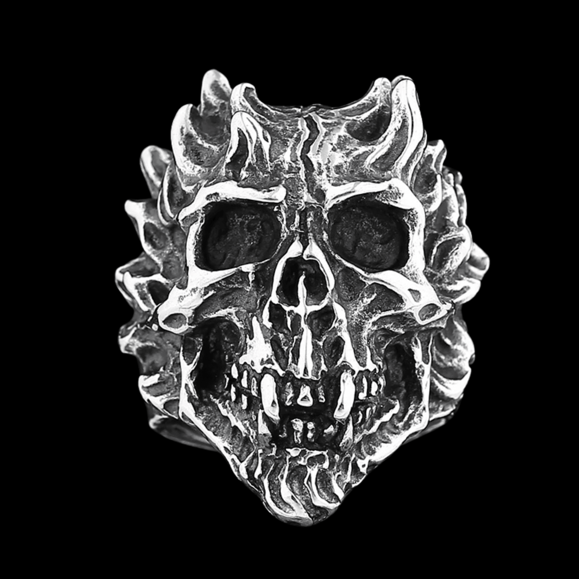 Hellfire Skull Ring – 316L Stainless Steel Gothic Jewelry by Chrome Cult